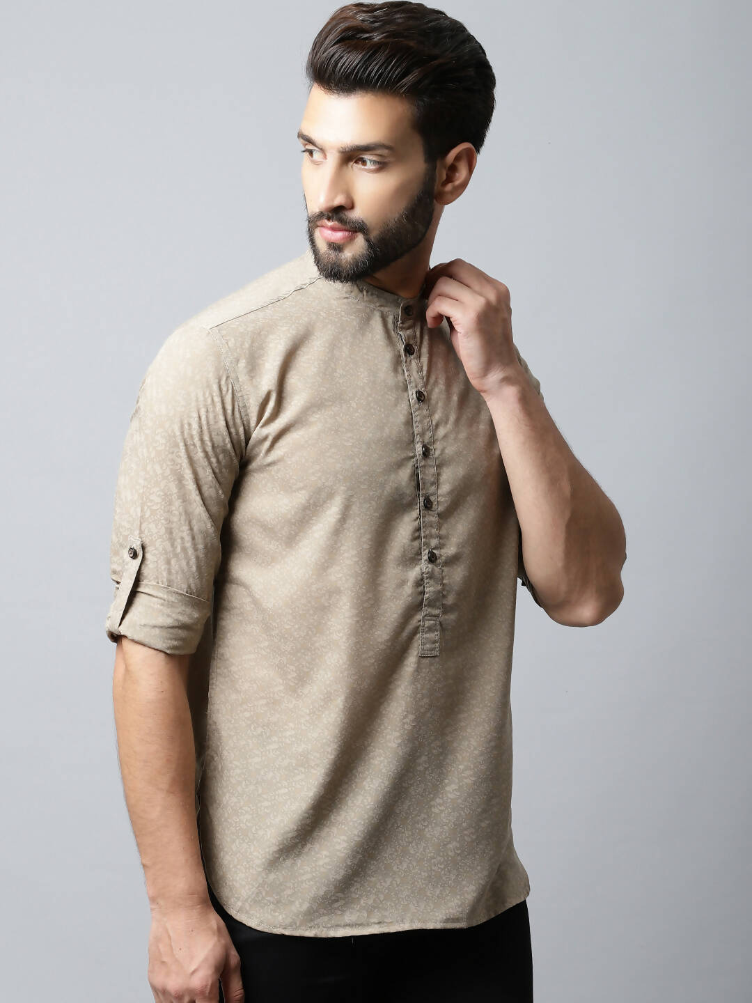 Even Apparels Beige Color Pure Cotton Men's Kurta With Band Collar (SLD072) | Swadesiicart