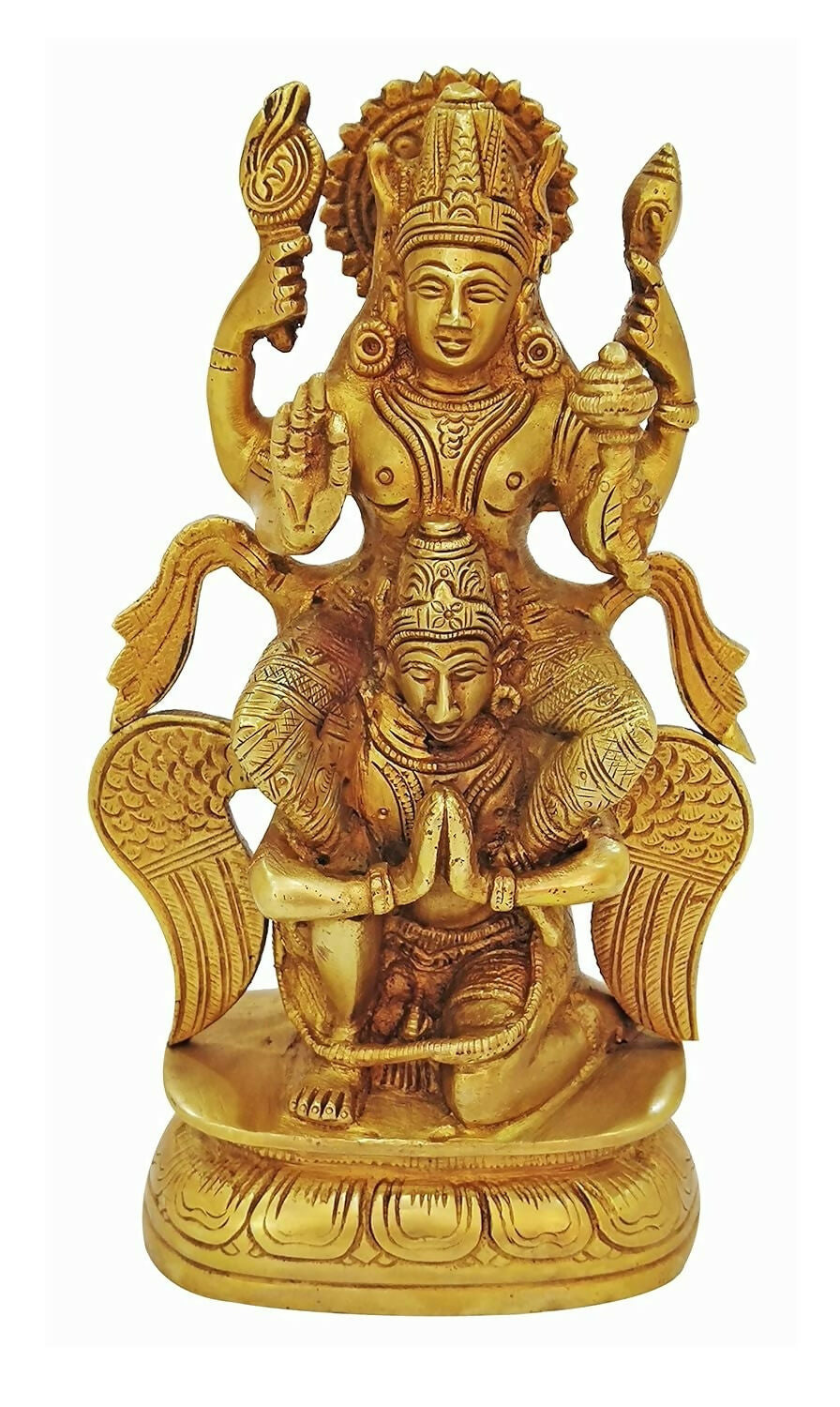 P.J.Handicrafts Brass Metal Idol of Vishnu Ji Riding On Garuda - Swadesiicart