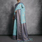 Vishnu Weaves Women's Firozi Tussar Silk Zari Woven Saree with Blouse - Swadesiicart