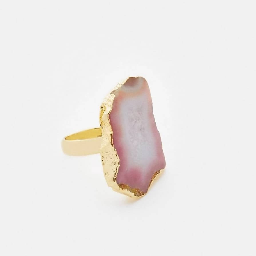Bling Accessories Coral Agate Natural Stone Statement Finger Ring | Swadesiicart