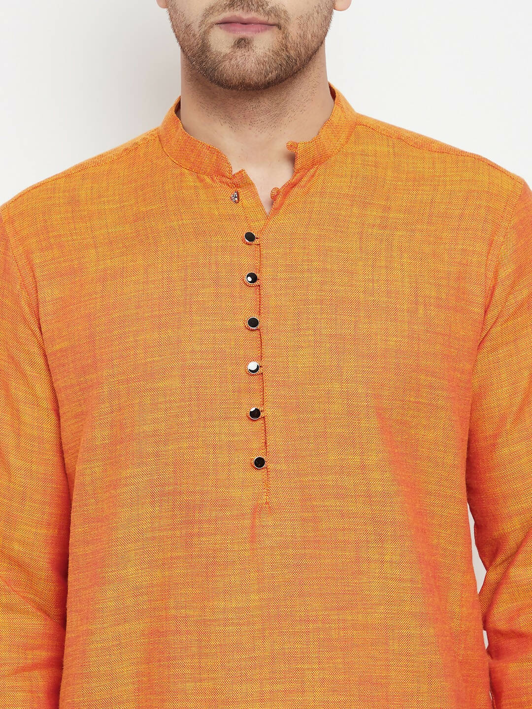 Even Apparels Orange Pure Cotton Long Men's Kurta With Band Collar | Swadesiicart