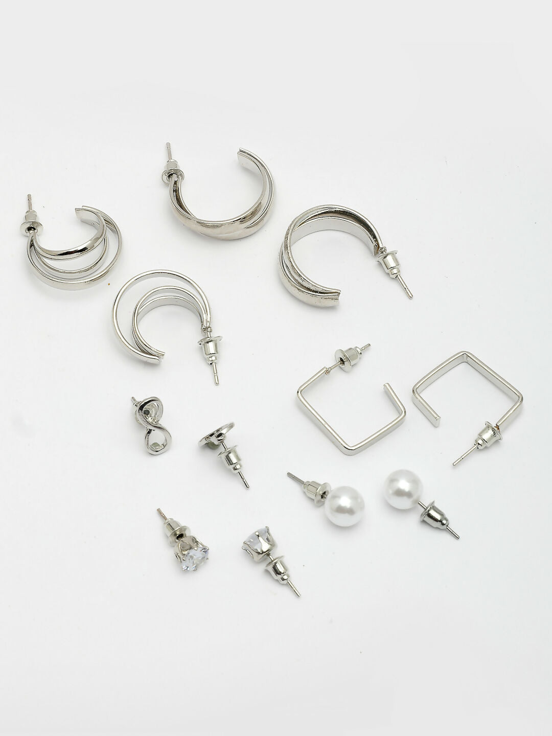NVR Women's Set of 6 Silver-Plated Contemporary Half Hoop Earrings | Swadesiicart