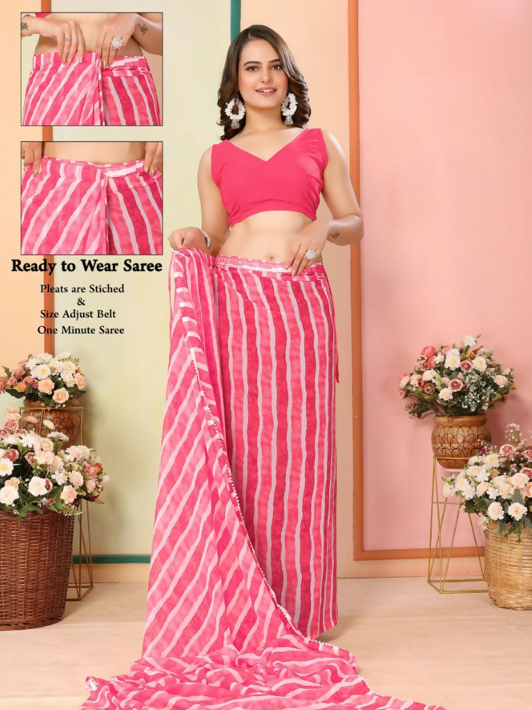 Pink Georgette Designer Printed Ready To Wear Saree - Elite | Swadesiicart