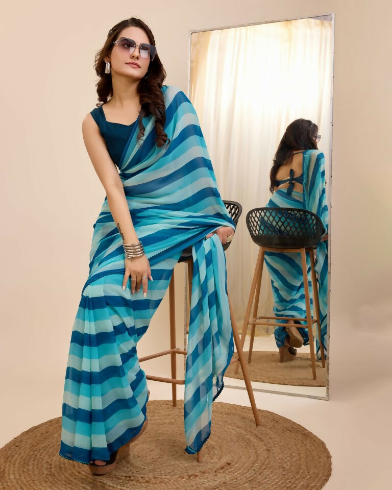 Blue Georgette Designer Printed Ready To Wear Saree - Ibiza | Swadesiicart