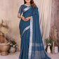 Anaita Navy Blue Weaving Linen Cotton Saree With Blouse