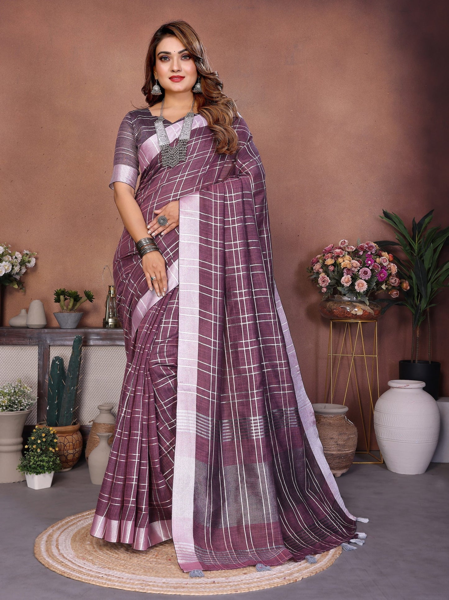 Anaita Purple Weaving Linen Cotton Saree With Blouse