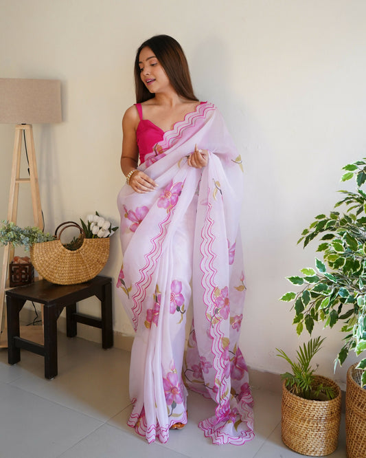 Vamsee Divisha White Organza Saree - Swadesiicart