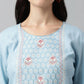 Light Blue Rayon Yoke Embroidered A-line Top - Tarini - Swadesiicart