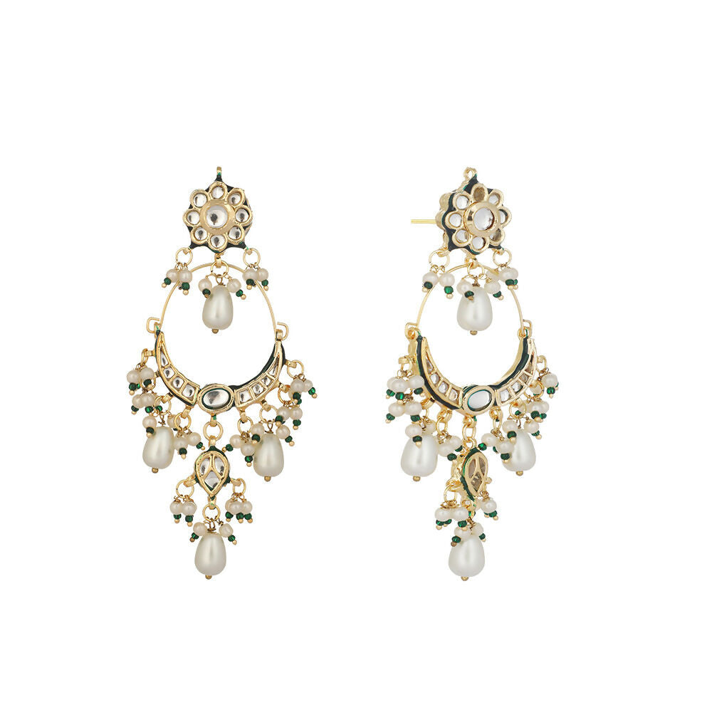 Nuyug 22K Gold Plated Crescent Kundan Drop Pearl Chandbali Earrings | Swadesiicart