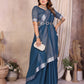 Anaita Navy Blue Weaving Linen Cotton Saree With Blouse
