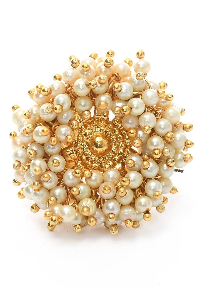 Mominos Fashion Gold-Polished with Pearls Ring | Swadesiicart