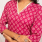 FIORRA Women's Floral Printed Pink Cotton Straight Kurta - Swadesiicart