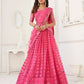 Aastha Fashion Bright Pink Butterfly Net Tone To Tone Thread Work And Sequence Work Embroidery Wedding Wear Lehenga Choli