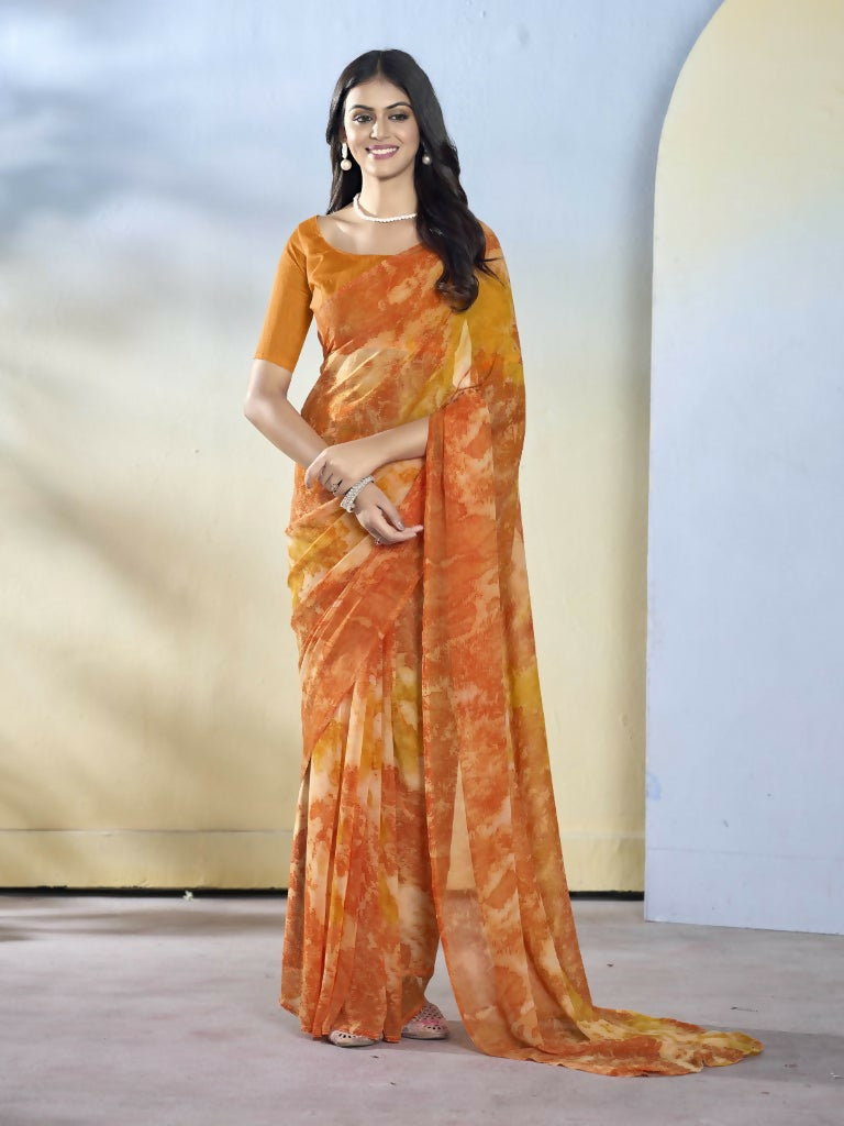 Orange Georgette Designer Printed Ready to Wear Saree - Samyana | Swadesiicart
