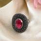 NVR Women's Pink Silver-Toned German Silver Adjustable Finger Ring | Swadesiicart