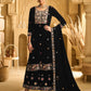 Anaita Black Embroidered Work Velvet Stitched Plazo Suit