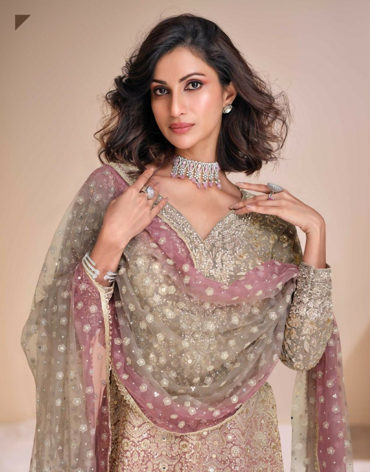 Anaita Brown Georgette Readymade Suit with Codding Dori & Sequence Work