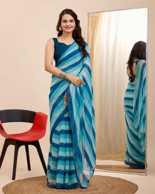 Blue Georgette Designer Printed Ready To Wear Saree - Ibiza | Swadesiicart