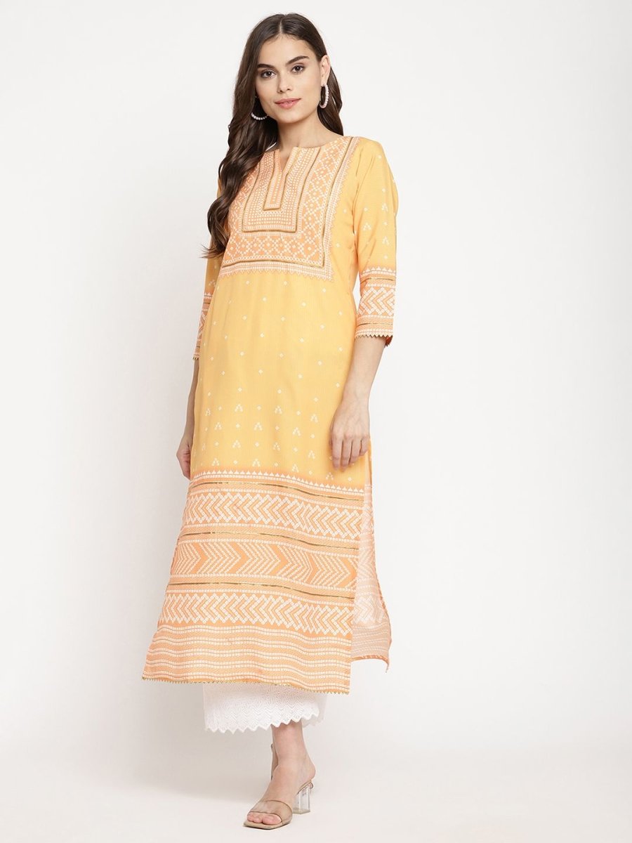 Ahalyaa Women Yellow Crepe Digital Print Kurti | Swadesiicart