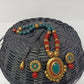 Terracotta Boho Style Long Necklace Set With Studs-Dark Green,Red And Gold