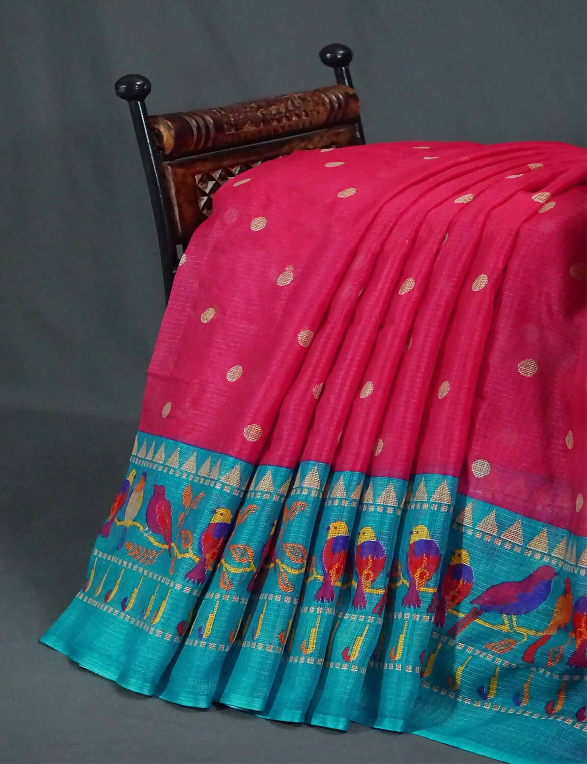 Rani Pink Colored with Buttes Semi Silk Kota Saree By Gayathri Reddy Designer Studio | Swadesiicart