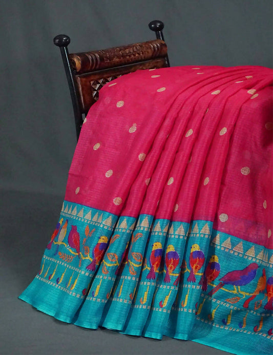 Rani Pink Colored with Buttes Semi Silk Kota Saree By Gayathri Reddy Designer Studio | Swadesiicart