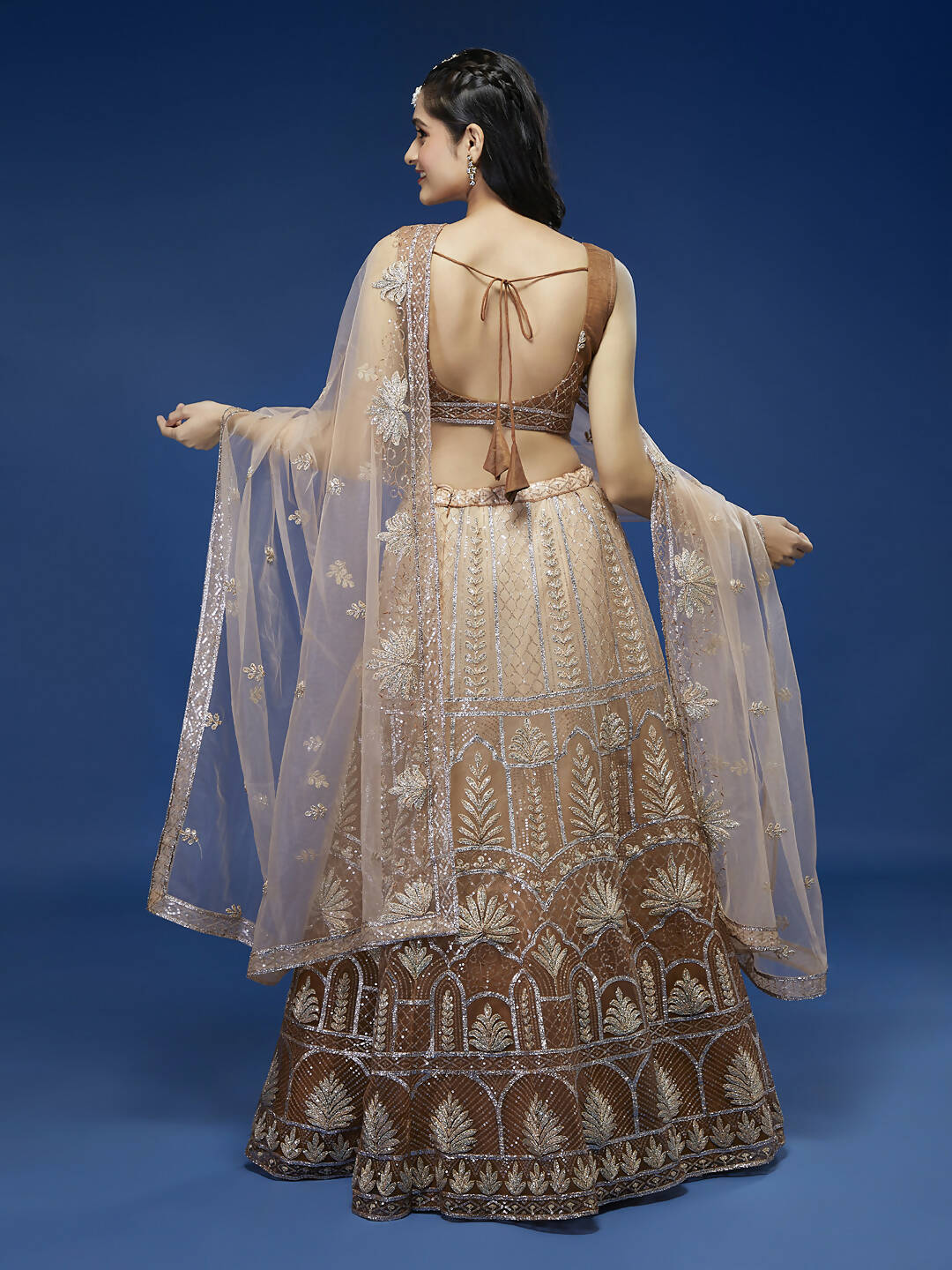 House of Panchhi Rust Net Gotapatti Work Lehenga & Blouse with Dupatta | Swadesiicart
