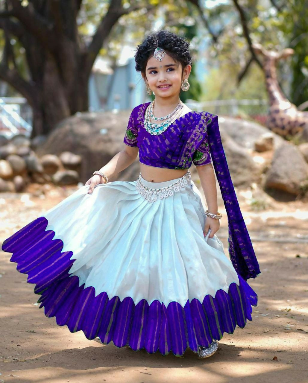 Jyoti Fashion Classy Blue Heavy Chenille Sequins Embroidered Kids Lehenga Choli Set | Swadesiicart