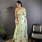 Joban Fashion Light Green Handloom Banarasi Organza Silk Khatali Butta Work Saree | Swadesiicart