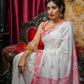 Exclusive Collection Beautiful Musrise White Pure Cotton Hand Weaving Handloom Saree With Running Blouse Piece - Swadesiicart