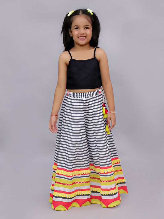 Lil Drama Shor-Gul Multicolor Top Pant with Jacket Set For Girls