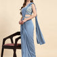 Blue Lycra Solid Ready to wear Saree with stitched Blouse - Vanita | Swadesiicart