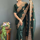 Vastranavya Green Vichitra Silk Zari with Swarovski Work Ready to Wear Saree | Swadesiicart