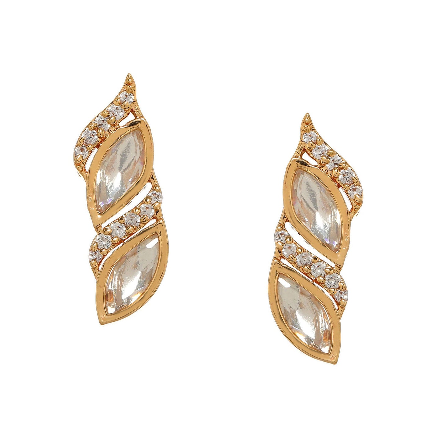 Boat Shaped Earrings with Diamond in Gold (Gold) - Ruby Raang - Swadesiicart