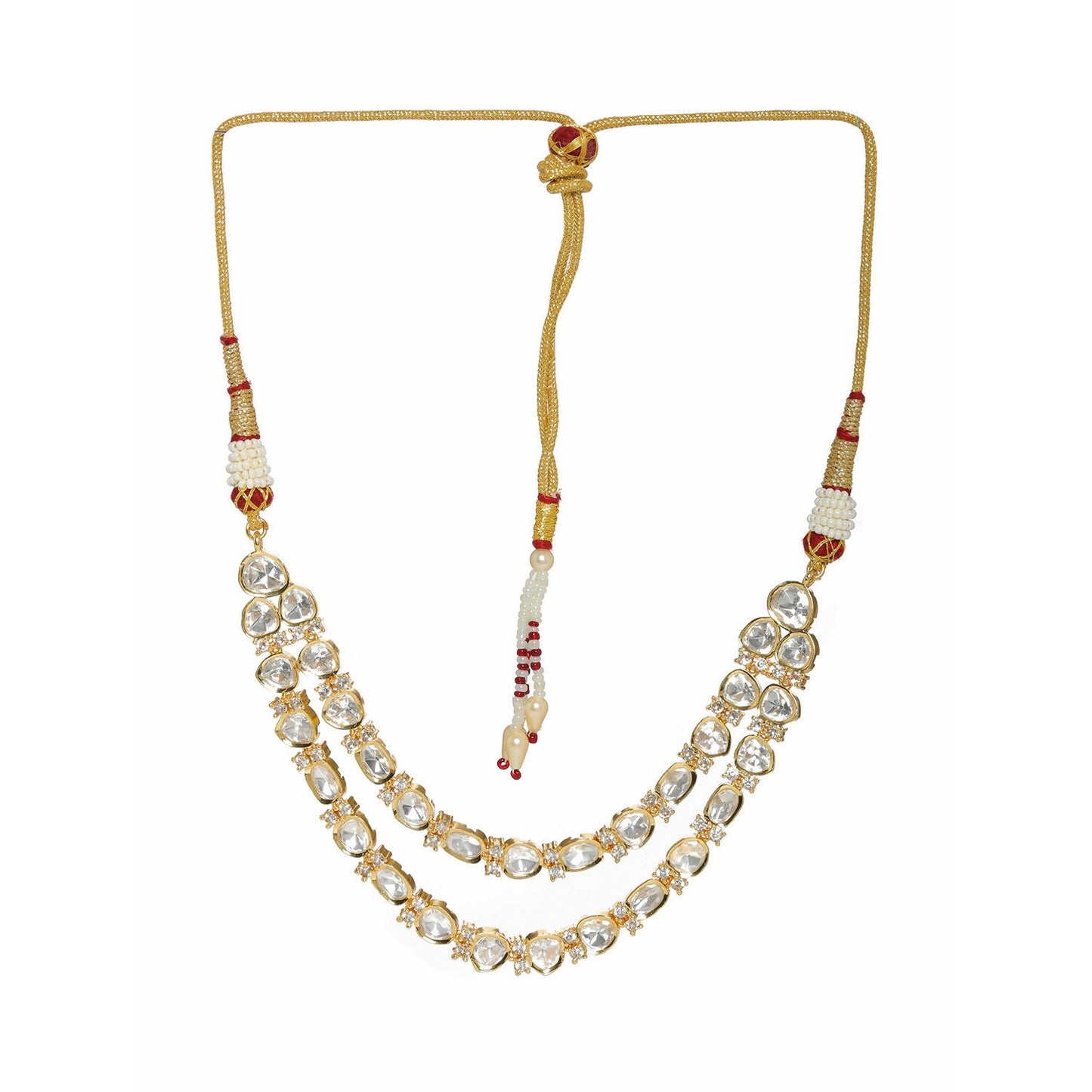 Double Layered Kundan and American Diamond Neckpiece (Gold) - Ruby Raang | Swadesiicart