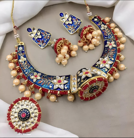 Jewel City Indian Gold Plated Meenakari Kundan Traditional Choker Bridal Necklace Jewelry | Swadesiicart