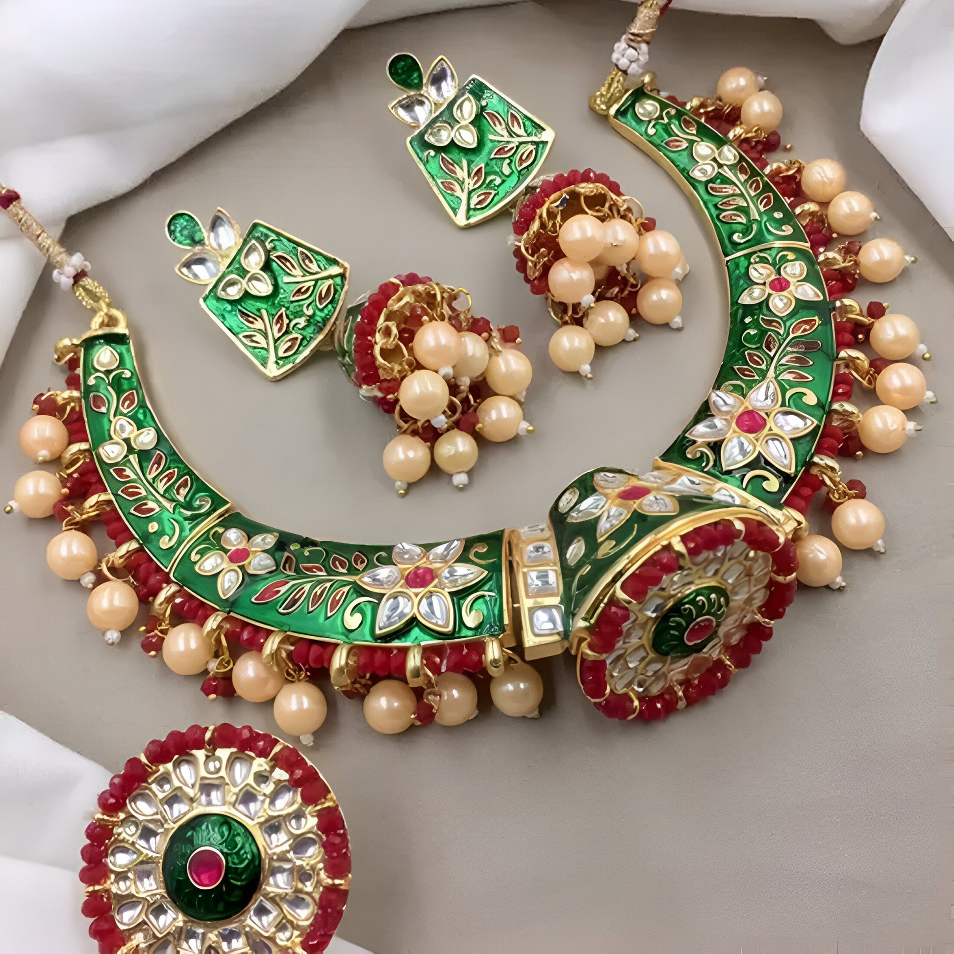 Jewel City Indian Gold Plated Meenakari Kundan Traditional Choker Bridal Necklace Jewelry | Swadesiicart