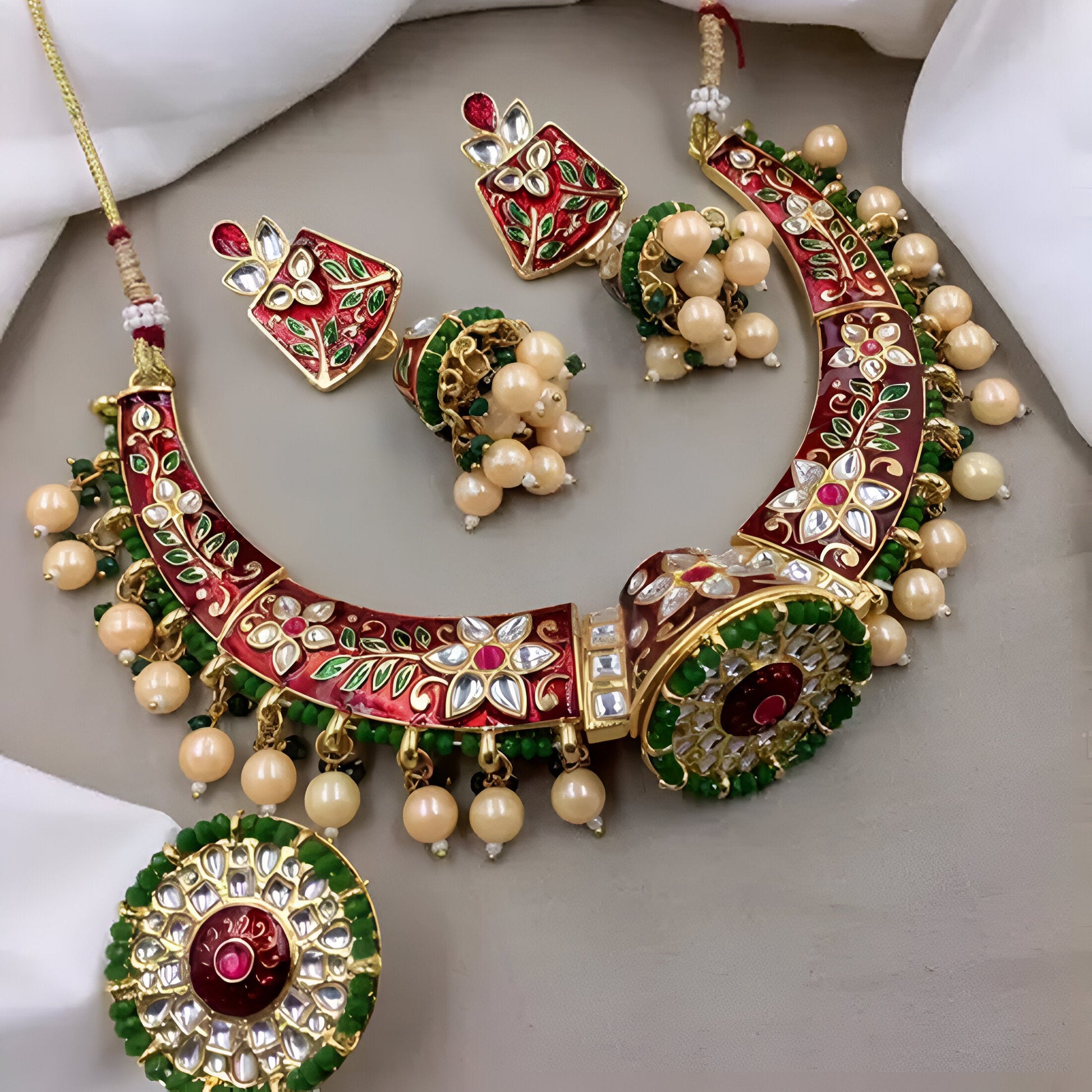 Jewel City Indian Gold Plated Meenakari Kundan Traditional Choker Bridal Necklace Jewelry | Swadesiicart