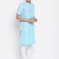 Even Apparels Blue Color Pure Cotton Men's H/S Kurta With Band Collar | Swadesiicart
