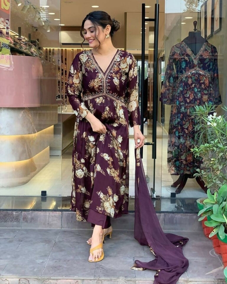 Ethnic Festive Wear Georgette Purple Stitched Suit With Dupatta - Tanisha | Swadesiicart