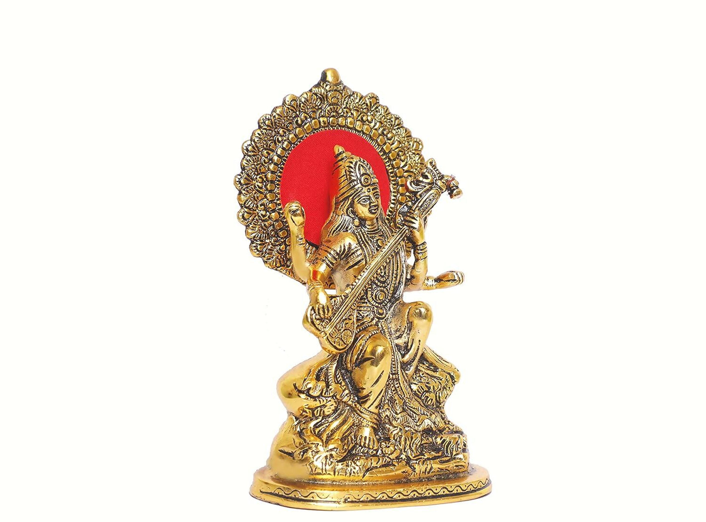 KridayKraft Gold-Polished Maa Saraswati Metal Statue - Swadesiicart