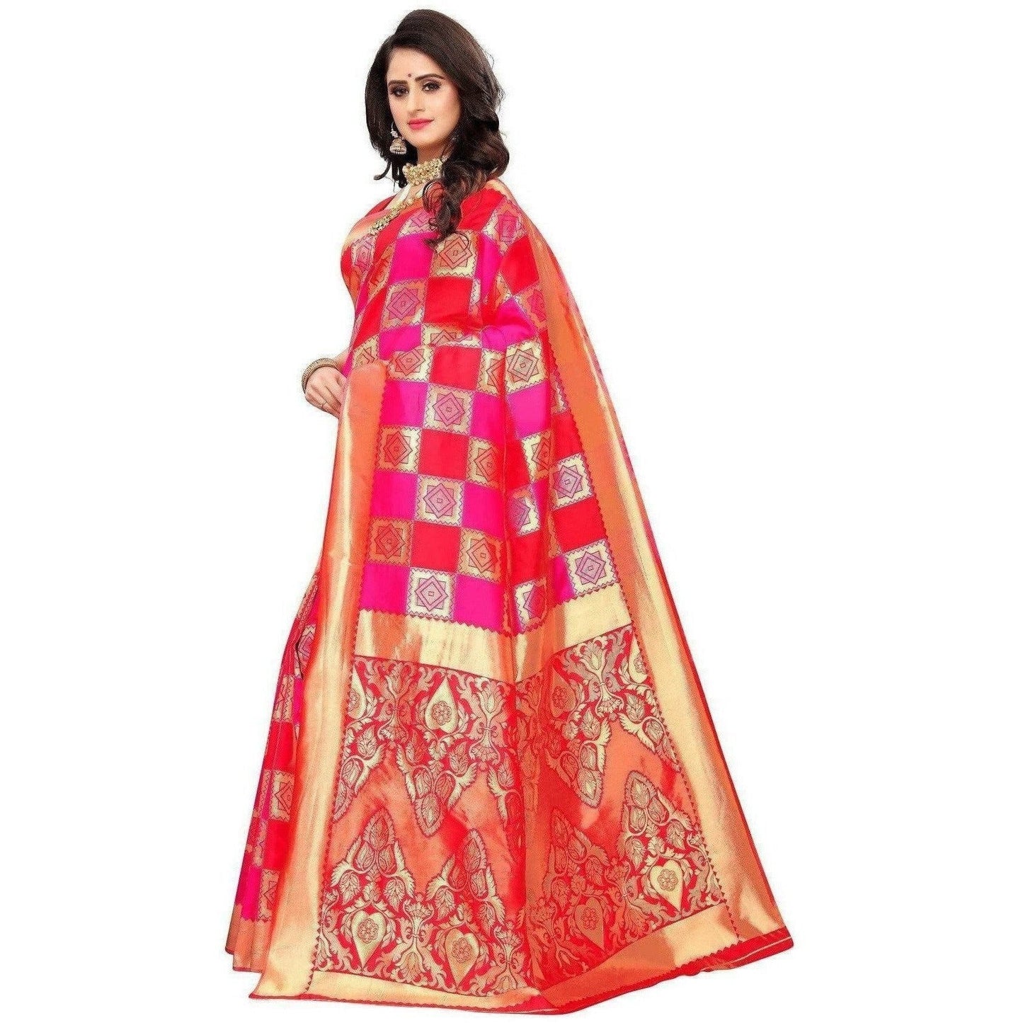 Vamika Banarasi Jaquard Pink Weaving Saree (Banarasi 30) | Swadesiicart