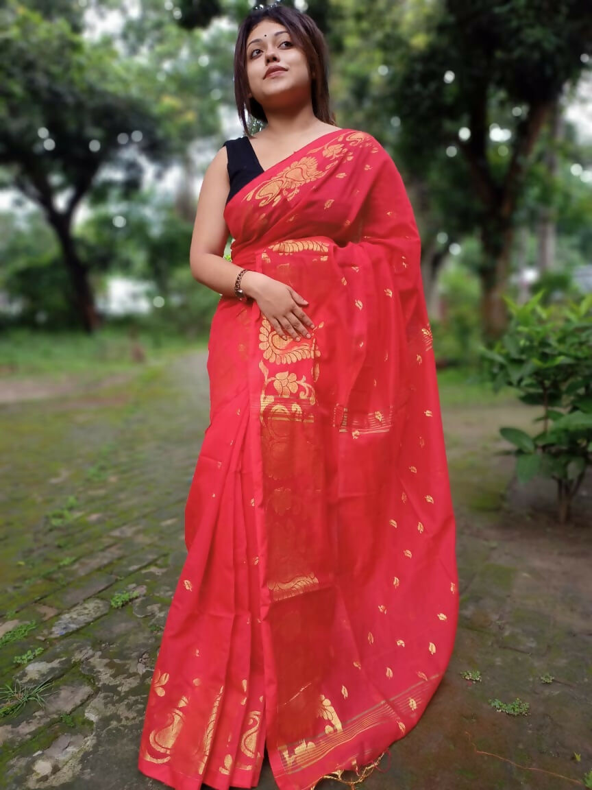 Exclusive Collection Red Beautiful Cotton Silk Saree - Swadesiicart