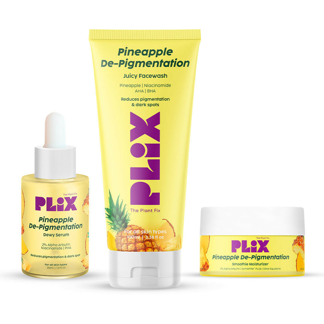 PLIX The Plant 2% Alpha Arbutin Depigmentation Combo For Dark Spot Removal With Cleanser, Face Serum & Cream | Swadesiicart