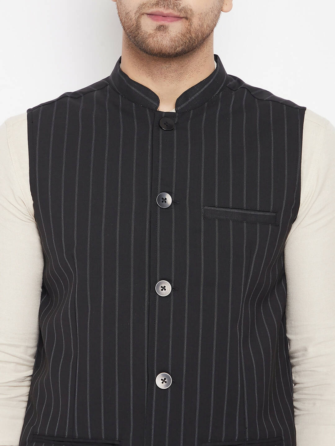 Even Apparels Black Merino Men Woven Nehru Jacket | Swadesiicart