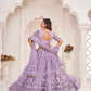 Aastha Fashion Lavender Butterfly Net White Cotton Thread Work, Zari Work And Sandwich Sequence Work Embroidery Wedding Wear Lehenga Choli