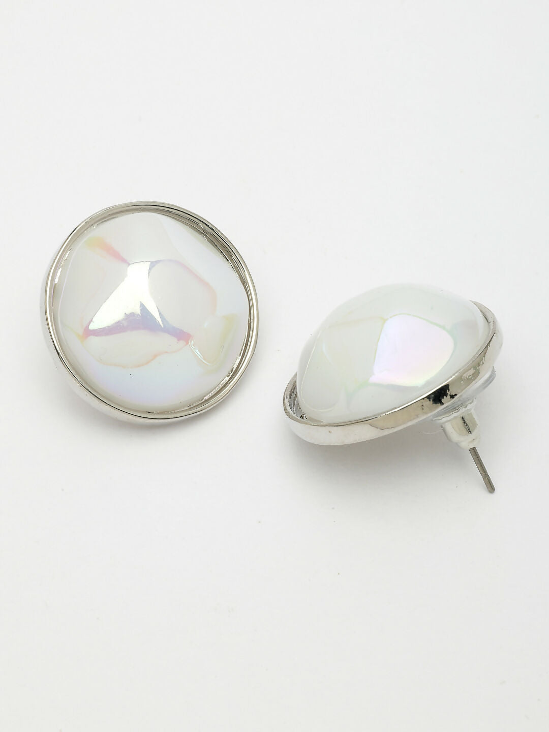 NVR Wome's Silver-Plated Pearl Studded Circular Studs Earring | Swadesiicart
