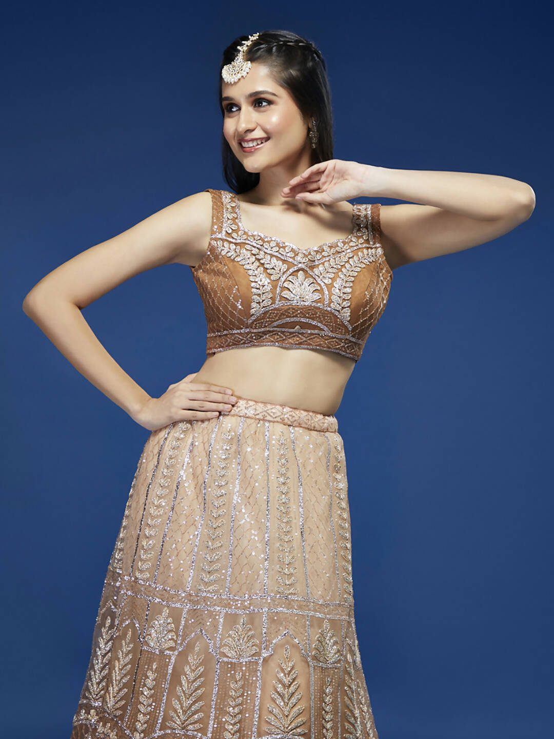 House of Panchhi Rust Net Gotapatti Work Lehenga & Blouse with Dupatta | Swadesiicart