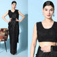 Black Imported Crush Lycra Texture Pattern Ready to Wear Saree with stitched Blouse - Nirvana | Swadesiicart