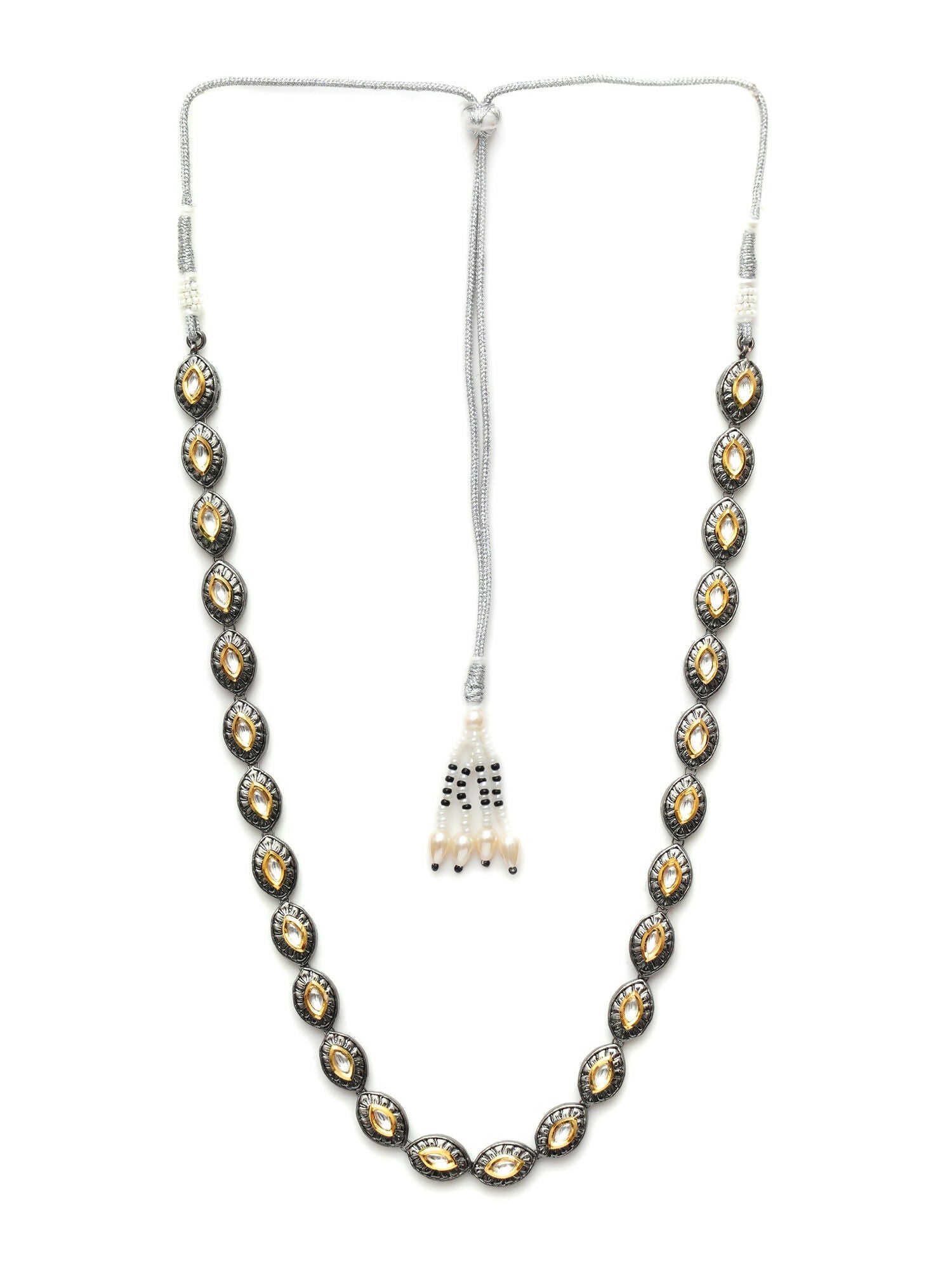 Dual Tone Kundan Neckpiece (silver) - Ruby Raang | Swadesiicart